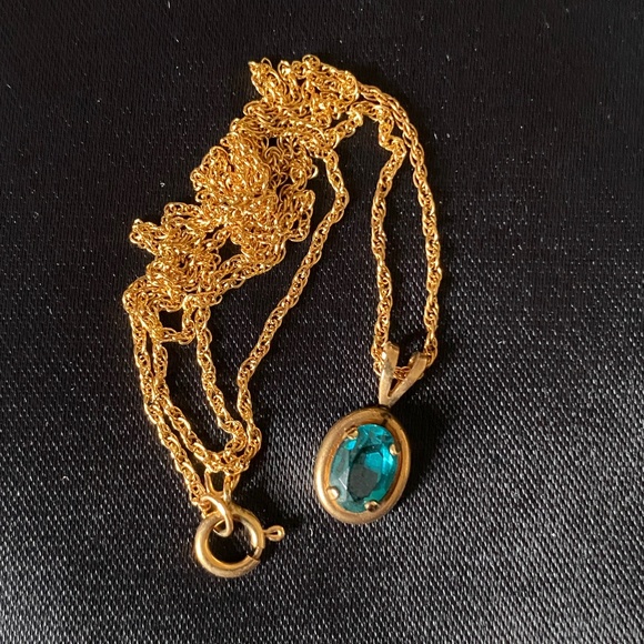 Van Dell I Blue Zircon 14KT Gold Overlay Necklace - Picture 5 of 16